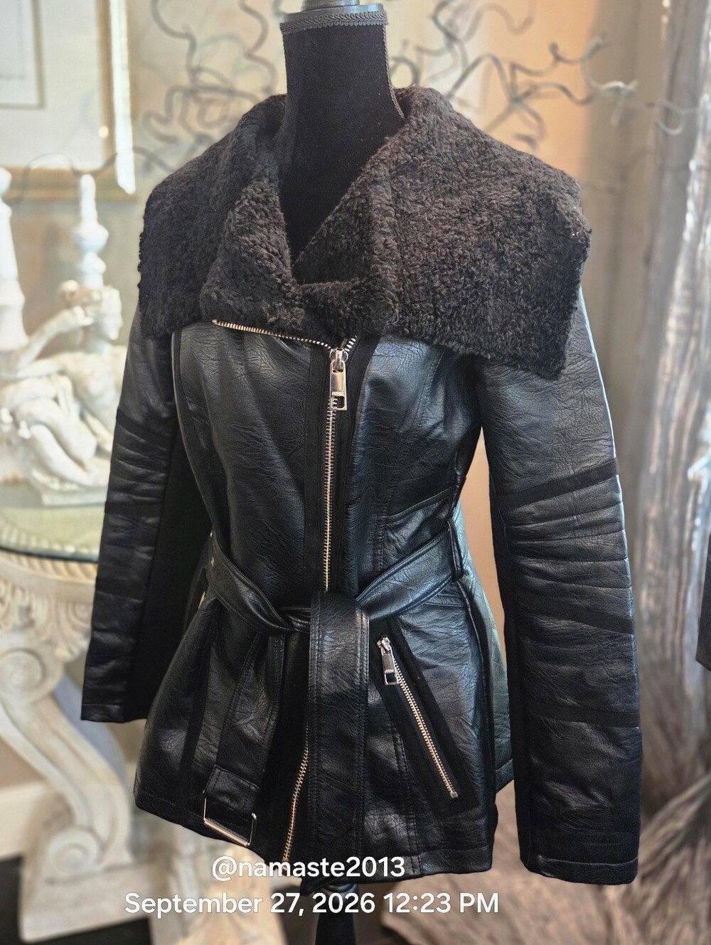 Guess Faux Leather Moto Jacket Faux Shearling Collar Designer Multi Media #123